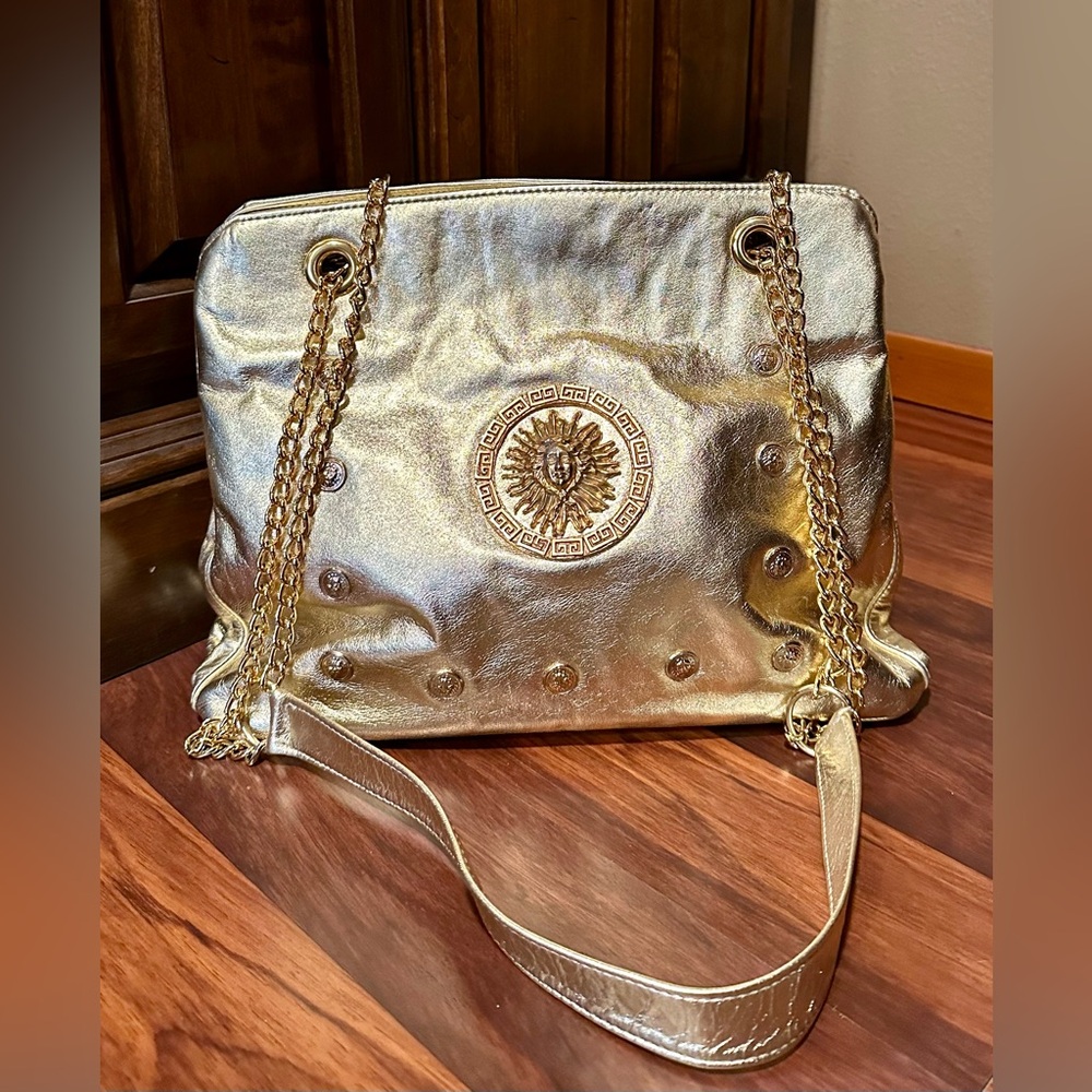 VTG Genuine Leather Women's Bag Ohh! Ashley Golden Medusa Style Shoulder Bag